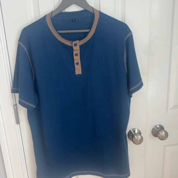 Other - Men's Blue and Tan Henley Shirt